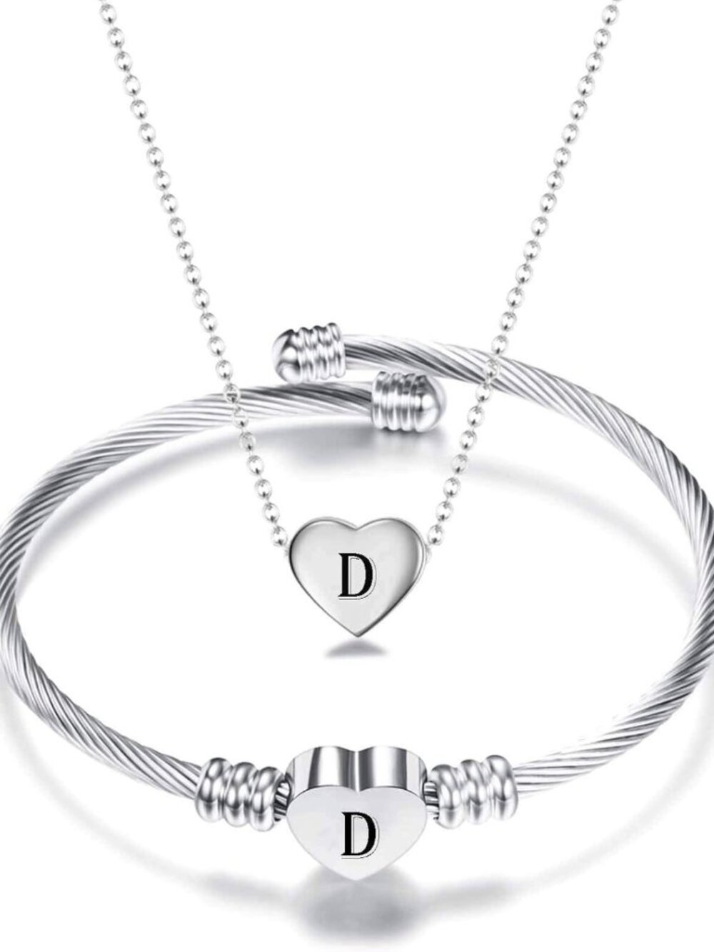 Stainless Steel Initial Jewelry Set - Necklace & Bracelet for Women